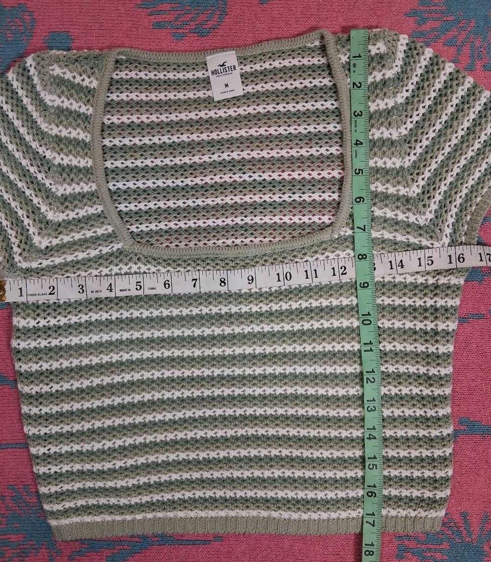 Hollister womens medium square neck crochet knit top sage green cotton - Picture 2 of 8